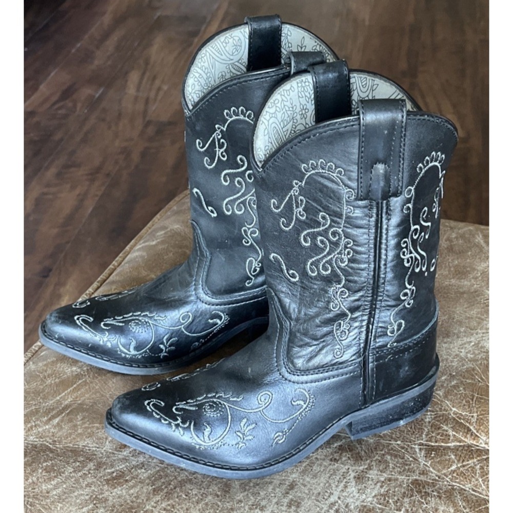 Smoky Mountain Cowboy Boots Youth Size 2R Black Soft Leather Snip Toe #3864C